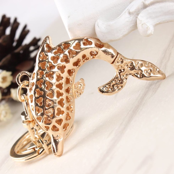 Black White & Gold Crystal Dolphin Charm Keychain - Picture 6 of 16